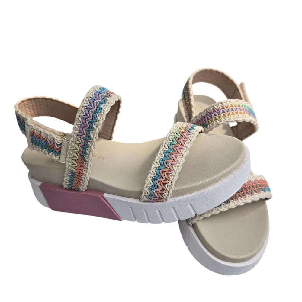 Chinese Laundry Everly Womens Crochet Wedge Platform Sandals 9 Pink Multicolor